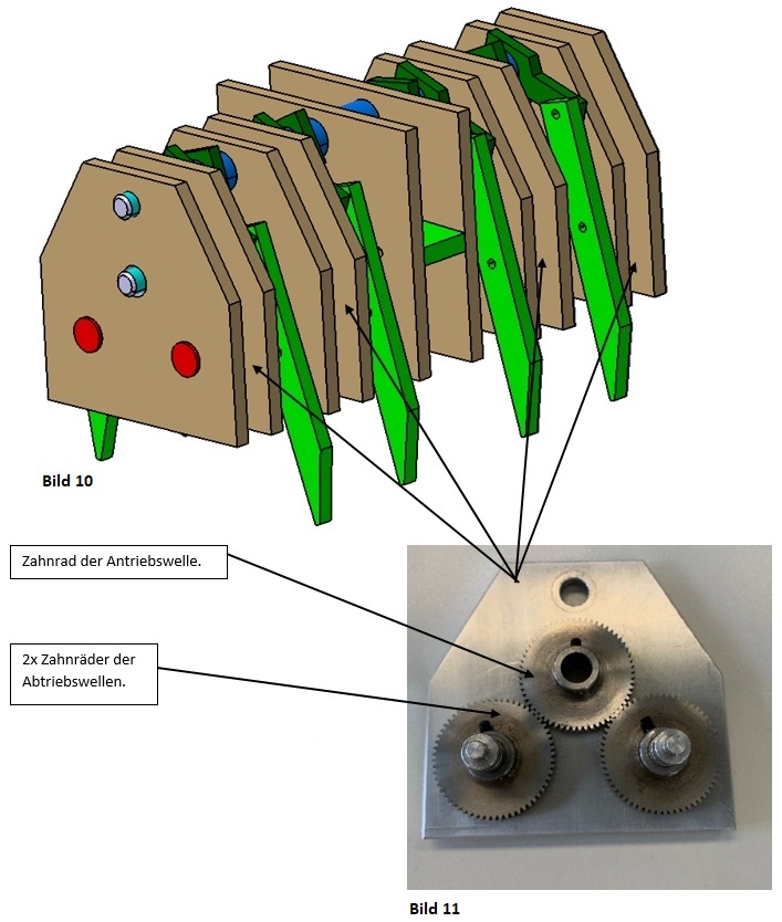 Bild 10: Roboterspinne im CAD / Bild 11: formschlüssige Drehmomentübertragung